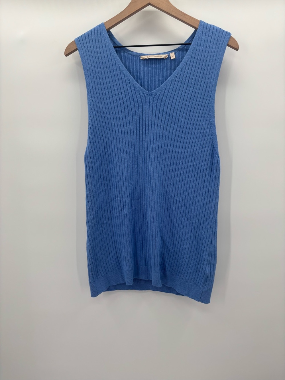 Soft Surroundings Sky Blue Ribbed V-Neck Tank Sweater Vest size 1X